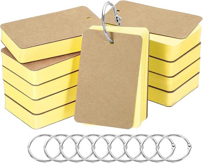PATIKIL Blank Index Cards with Ring, 500Pcs Colored Blank Flash Card 3.5" x 2" Note Card Study Card for Memory Learning Studying Office Supplies, Yellow
