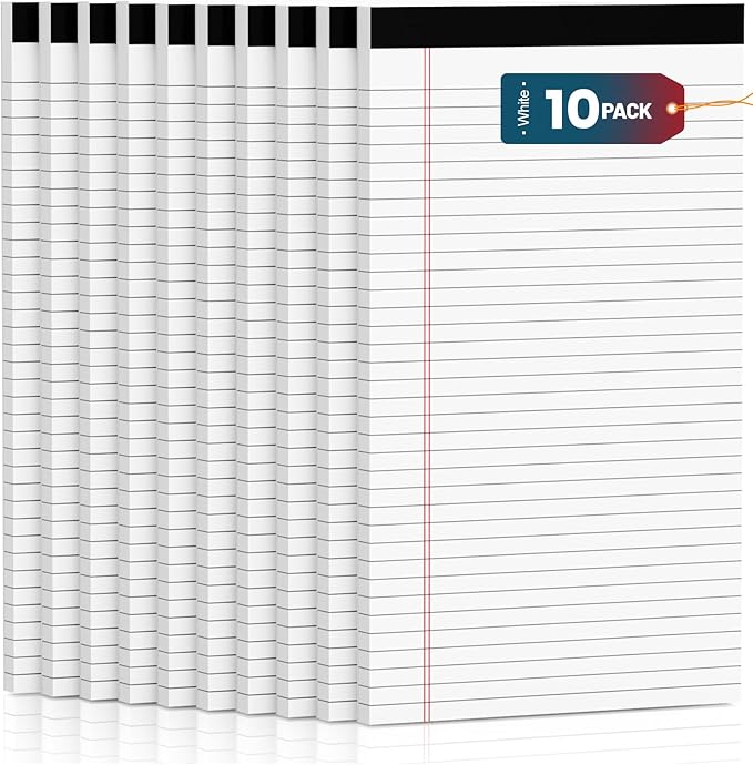 Note Pads 8.5"x 14", 10 Pack Legal Pads 8.5 x 14 White, Notepads 8.5 x 14 Wide Ruled Legal Pad, Micro Perforated Lined Writing Pads, 30 Sheets Per Note Pad, Notepads for Work/School/Office