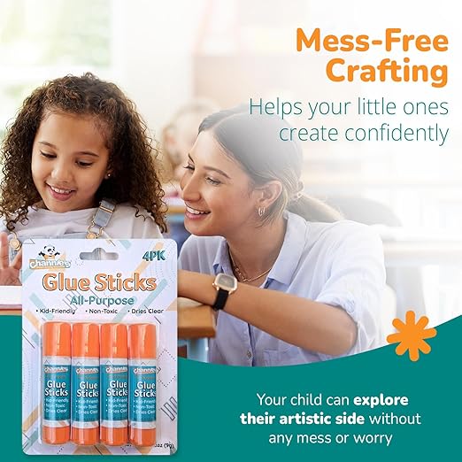 Channie's Glue Sticks 4 Pack - Clear Drying Washable Glue Sticks for Kids - Ideal for Art & School Projects, Safe & Mess-Free Craft Supplies