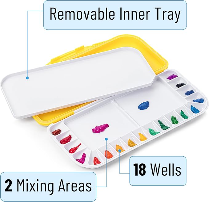 Mr. Pen- Airtight Watercolor Palette with Lid, 18 Wells & 2 Mixing Areas, Lightweight Sealing Paint Palette for Travel, Painting, Watercolor Mixing, Art Class and Studio Use