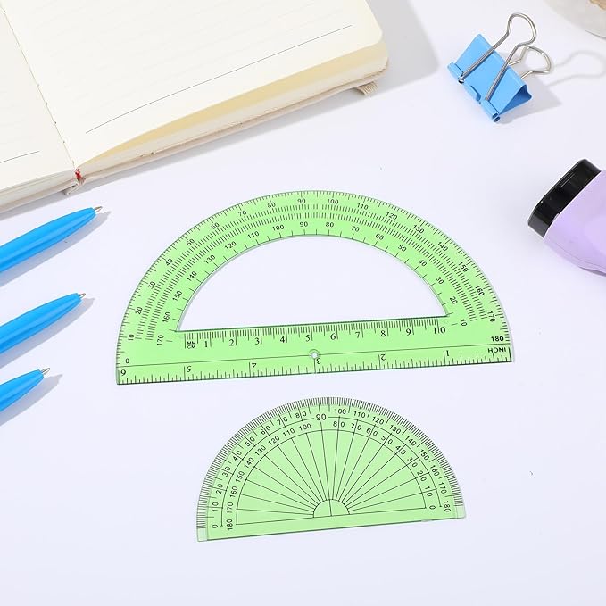 EBOOT 2 Pcs Plastic Protractor Clear 180 Degrees Transparent Protractor for Geometry, 4 Inch and 6 Inch(Green)