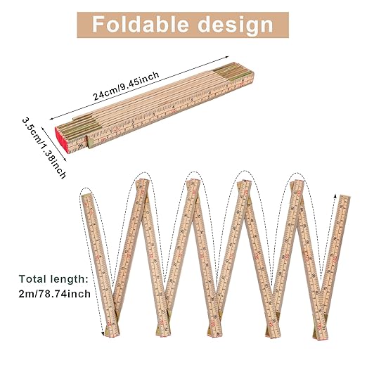 Portable 10-Fold Oil Tank Gauge Measuring Stick 78" (2m), Durable Wooden Fuel Tank Dipstick Folding Stick Ruler for Checking Accurate Fuel Level (Wood Color)