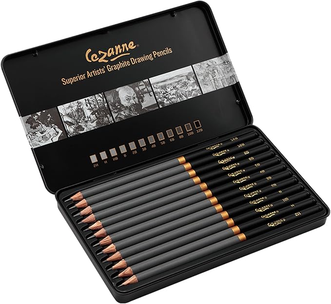 Cezanne Graphite Drawing Pencils Set - Assorted Set of 12 Break-Resistant Graphite Lead, Easy-to-Sharpen Sketch Pencils, Master Artist Quality Graphite Pencils for Technical and Artistic Drawing