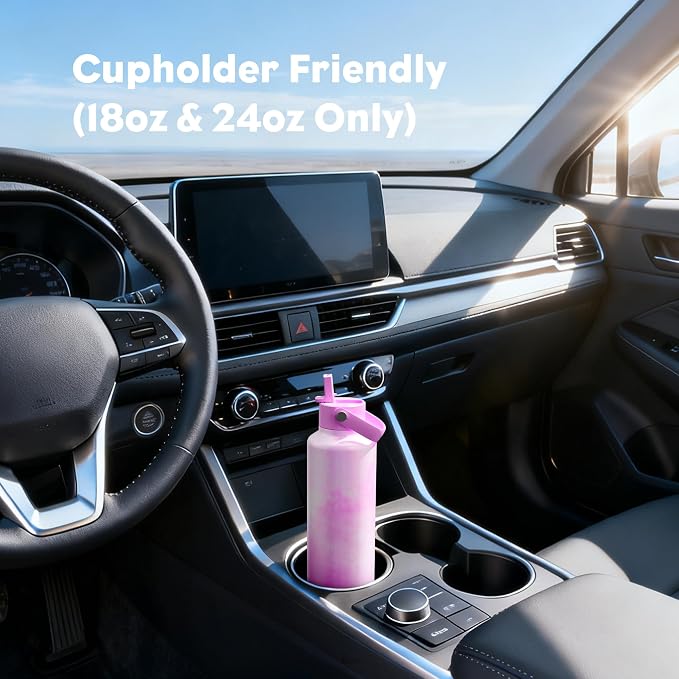 POWCAN 24 oz Slim Insulated Water Bottle: Leakproof, Lightweight, Cold for 24H, Double Walled Stainless Steel Water Bottle with Straw for Travel, Hiking, Biking, Sport, Outdoors (Cloudy Rose)