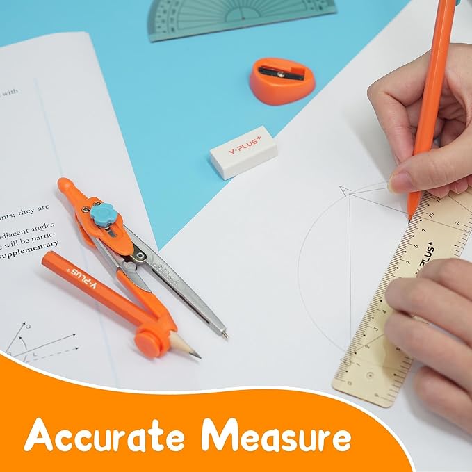 Geometry Set for Students, Math Protractor Compass with Rulers Mechanical Pencil, Box of Protactors Kit for Class Supplies and School Kids Toddler - 12 Pcs, Back to School Supplies for Kids