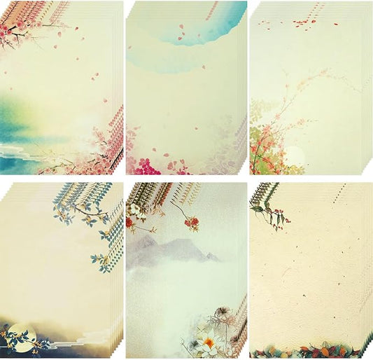 48 Pcs Assorted Color Writing Stationery Paper, Letter Writing Paper Letter Sets (6 pattern, 8 pcs each pattern) (Style 01)
