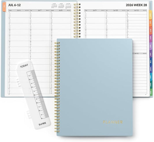 SUNEE 2026-2027 Appointment Book, Quarter-Hourly, Weekly & Monthly - from July 2026 to June 2027, 8.5"x11" Academic Planner, Flexible Cover, Note Pages, Bookmark, Spiral Binding, Blue