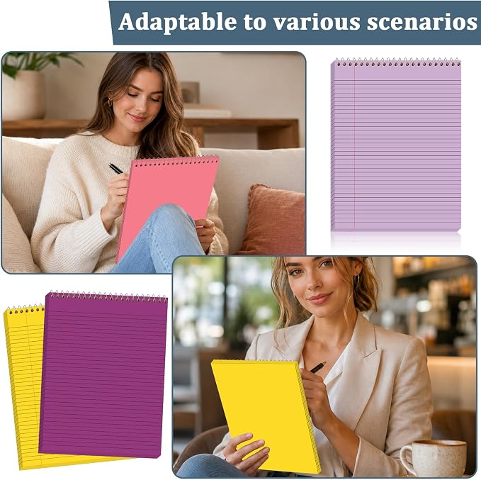 gisgfim 6 Pcs Pastel Rainbow Top Bound Spiral Notebooks 8-1/2" x 11" College Ruled Aesthetic Legal Pad Steno Pads Paper Notebook Wirebound Notepad for Writing School Office Business Supplies