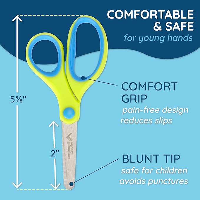 Blue Summit Supplies 30 Pack Kids Scissors Bulk with Comfort Grip, Bulk Scissors for Classroom and School, Blunt Tip for Student Safety, Assorted Colors - Orange, Blue, and Pink
