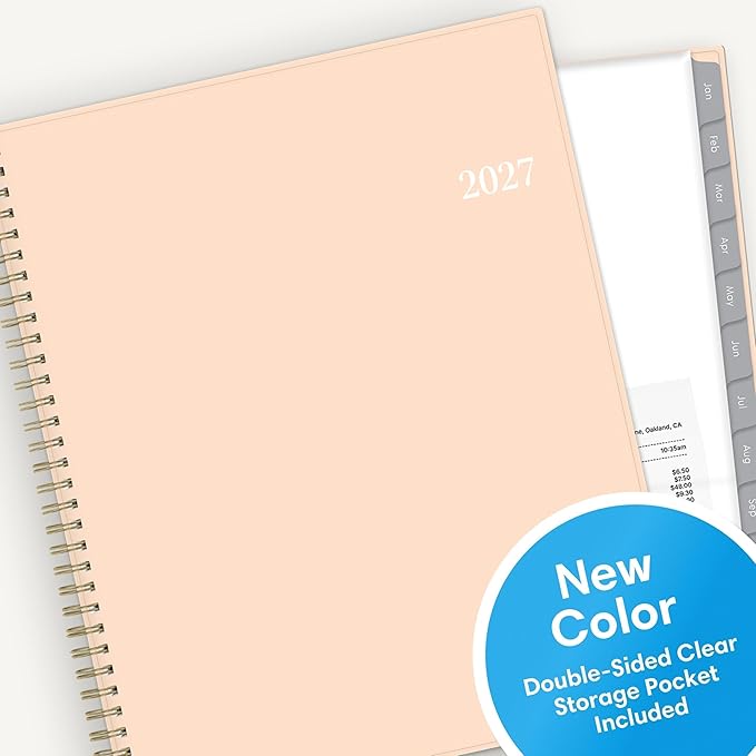 Blue Sky 2027 Weekly and Monthly Planner Calendar, Includes January 2027 - December 2027, 8.5" x 11", Flexible Cover, Wirebound, Laminated Tabs, Storage Pocket, Enterprise Blush Pink