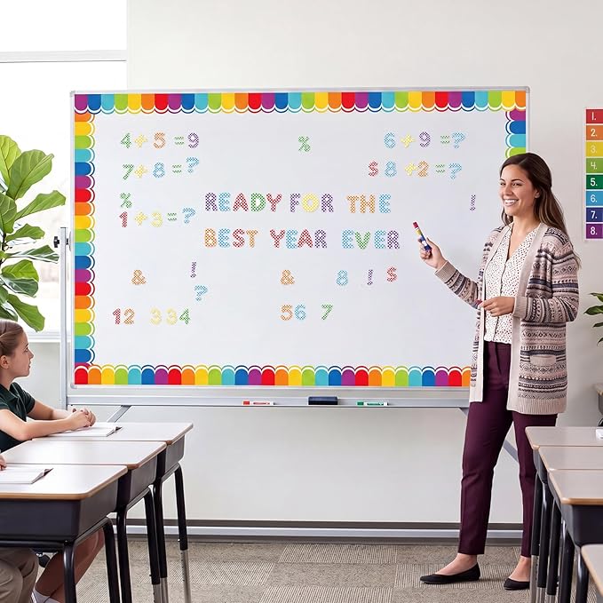 221 Pcs Checkered Notebook Bulletin Board Letters, Round Alphabet Number Punctuation Symbol Combo Letter Cutouts, Colorful Classroom Decor for Summer School Chalkboard Whiteboard Poster Wall