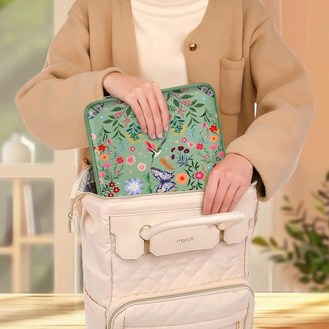 MOSISO Laptop Case 13.3 inch, 13-14 inch Laptop Sleeve Bag Compatible with MacBook Air/Pro 13/Pro 14, HP Dell ASUS Lenovo, Neoprene Hummingbird Plants Flowers Computer Bag with Small Case, Green