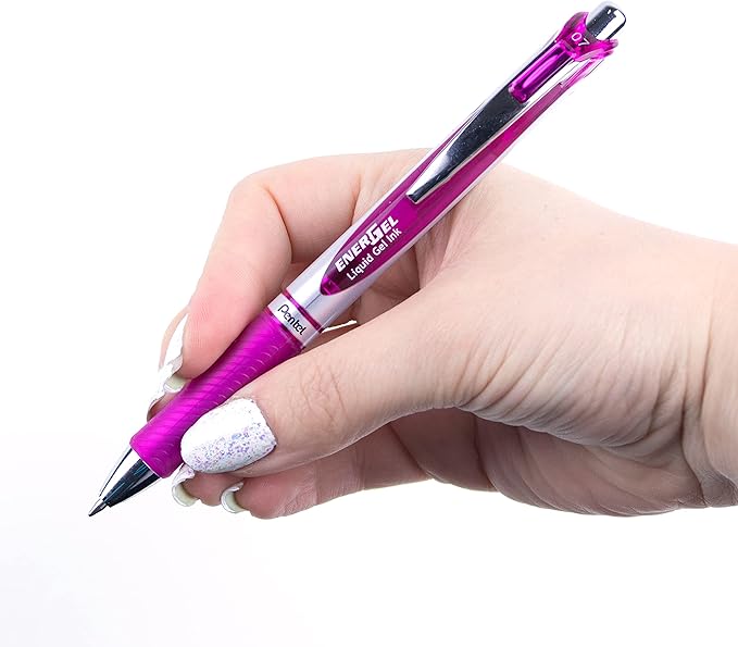 Pentel EnerGel RTX Retractable Liquid Gel Ink Pen, (0.7mm) Medium line, Magenta Ink, Box of 12 Pens (BL77-V4)