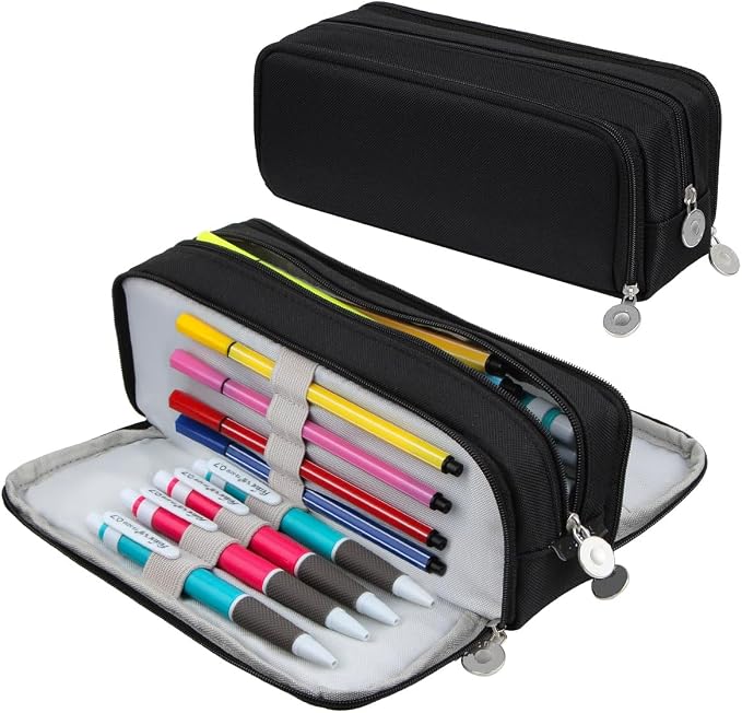 Chelory Big Capacity Pencil Case Large Storage Pencil Bag Pouch Marker 3 Compartment Stationery Pen Cases Holder for Adults Office Organizer Gifts