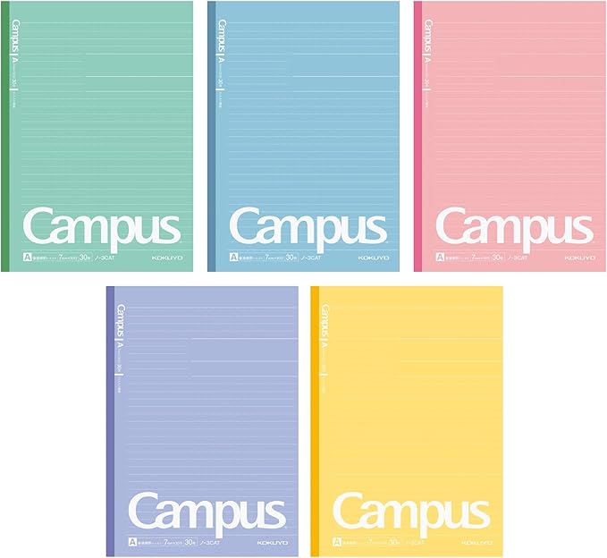 KOKUYO Campus Notebook, A 7mm(0.28in) Dot Ruled, Semi-B5, 30 Sheets, Pack of 5, 5 Colors (NO-3CATNX5)