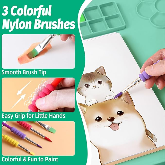 Silicone Craft Mat, Paint Pad with Detachable Cleaning Cup, Paint Mats with 3 Painting Brushes, 23.6 x 15.8in Nonslip Art Mat, Painting Station Reusable Art Supplies for Kids(Green)