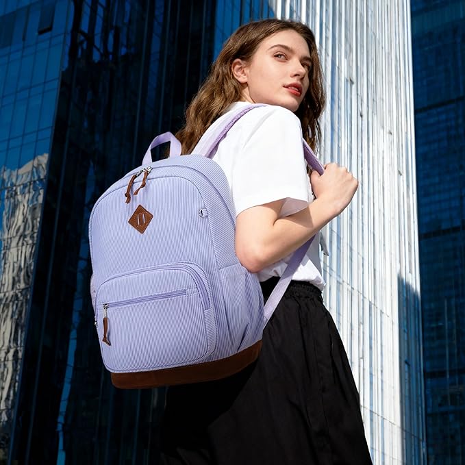 mygreen Corduroy School Backpack for Teens Girls & Boys, Vintage Lightweight Laptop Bag with Padded Sleeve, Large Capacity Water-Resistant Bookbag for College, High School, and Daily Use Purple