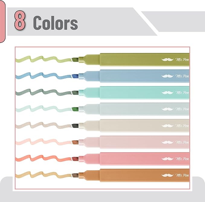 Mr. Pen- Aesthetic Highlighters No Bleed, 8 Pack, Natural Earth, Chisel Tip, Cute Highlighters Assorted Colors for Journaling, Highlighting, Underlining, Fast Dry, Back to School Supplies