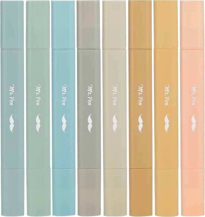 Mr. Pen- Aesthetic Bible Highlighters No Bleed Through Assorted Color, 8pcs | Ocean Dune, Cute Highlighter Dual Tip for Journaling Supplies and School Accessories, Bible Highlighters and Pens No Bleed