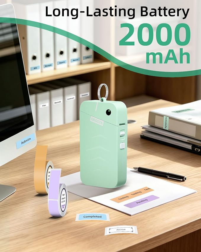 ORGSTA S001 Label Maker Machine with Tape, Portable Bluetooth Label Maker for Home and Office Organization, Thermal Label Printer Mini Sticker Maker with Multiple Templates, Green