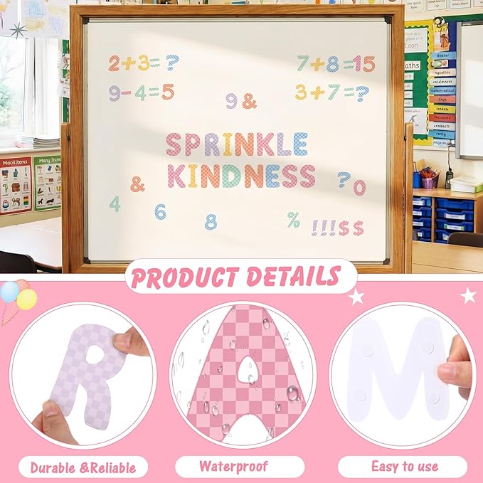 221 Pcs Checkered Bulletin Board Letters, Round Alphabet Number Punctuation Symbol Combo Letter Cutouts, Pastel Classroom Decor for Summer School Chalkboard Whiteboard Poster Wall