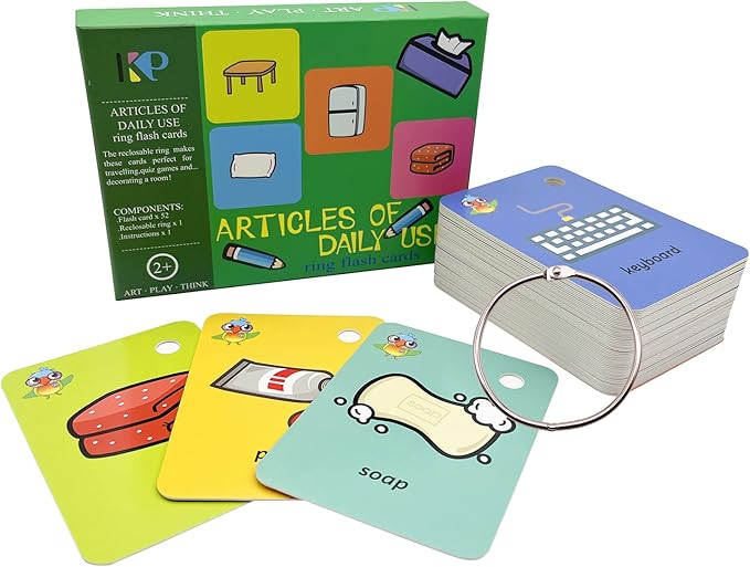 Preschool Toddler Flash Cards Sight Words with Pictures Learning Flash Cards for Kids Kindergarten 52 Pcs Articles of Daily Use with Ring(Articles of Daily Use)