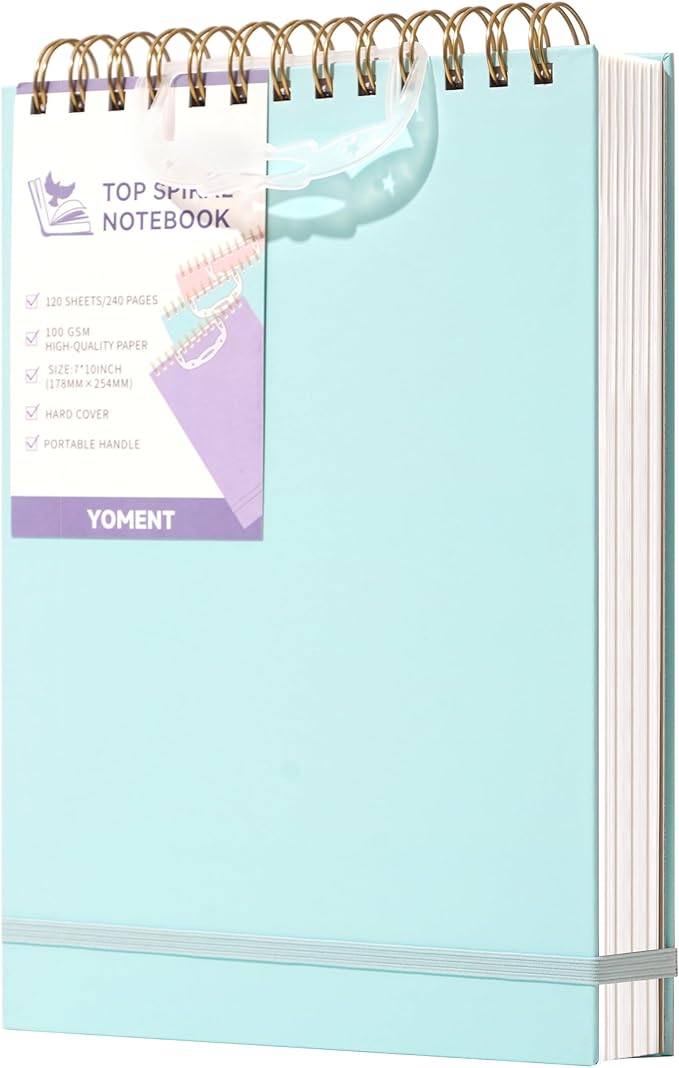 Yoment Top Spiral Notebook, Hardcover Steno Pads, 240 Pages Top Bound Spiral Notebooks, 7"x10" College Ruled Spiral Notepad Left-Handed Notebooks for Work School Office Business,Blue