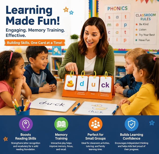 Alened Phonics Flash Cards for Kids 3-8, Sight Words Flash Cards for Kindergarten 1st 2nd 3rd Grade, CVC CVCC CCVC Word Builder, Homeschool & Classroom Phonics Learning Supplies