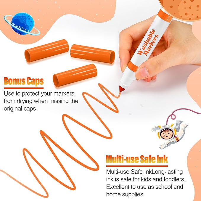 24 Pcs Washable Markers Bulk Broad Line Markers Coloring Conical Tip Large pens for Kids art projects, Teachers, Students, Toddlers, Party Favors, Classrooms, Donations(Orange)