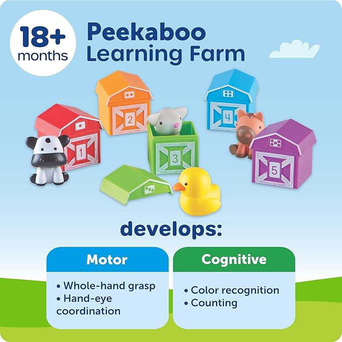 Learning Resources Peekaboo Learning Farm - Farm Animals for Toddlers, Educational Fine Motor Montessori Sets, Toddler Animal Toys, Counting, Sorting & Matching Barn Animal Toy, Little Animal Figures