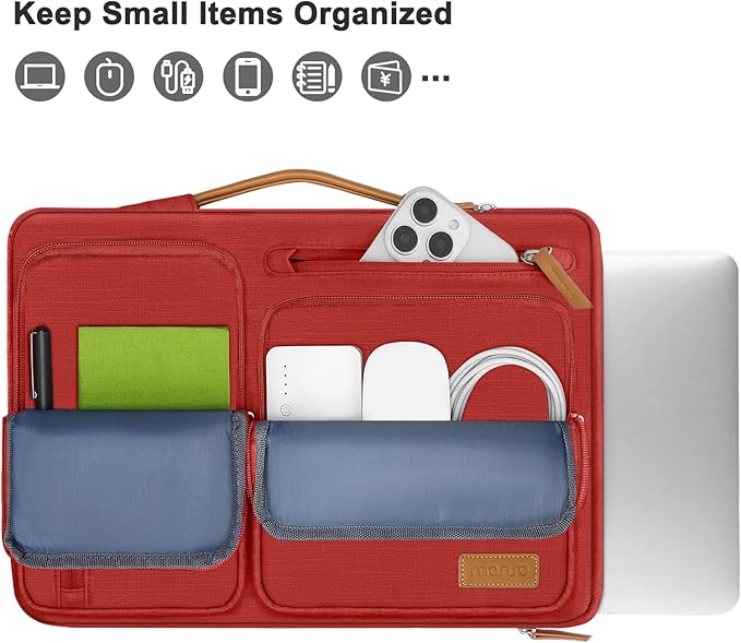 MOSISO 360 Protective Laptop Case 13.3 inch, 13-13.3 inch Laptop Sleeve Compatible with MacBook Air/Pro 13 / Pro 14,HP Dell Acer ASUS,Side Open Carrying Case with 4 Zipper Pockets&Handle, Red
