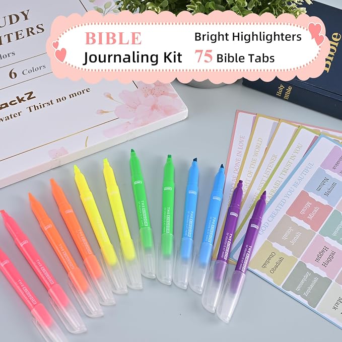 7-ackz Bible Highlighters Assorted Colors with Verses, Chisel Tip Colored Highlighter Markers Bulk Fluorescent, Dry Quick Bright Colors, Perfect for Bible Study Journaling, 6 Candy Color 30 Pack