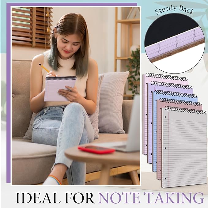 MotiMind 10 Pack 8.5" x 11" Top Spiral Notebook with 3 Hole Punched Morandi Colors Legal Pads College Ruled Notepad 50 Sheets Hard Cardboard Paper Wirebound Notepad for Office School Business