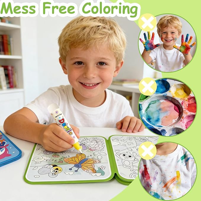 SEP SHIZHI 4 Pack Reusable Water Painting Books for Kids, 24 Painting Pages Magic Water Coloring Book, Water Doodle Book Toy, Mess Free Paint Coloring for Toddlers Ages 3+, Fun Travel Activity Toys