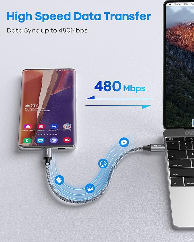 etguuds Short USB C to USB C Cable 0.5ft, 2-Pack 60W USBC to USBC Cord, Type C to C Charger Cable Fast Charging for iPhone 17 16 15 Pro Max Plus Air, Samsung Galaxy S25 S24 S23, for MacBook, Pixel
