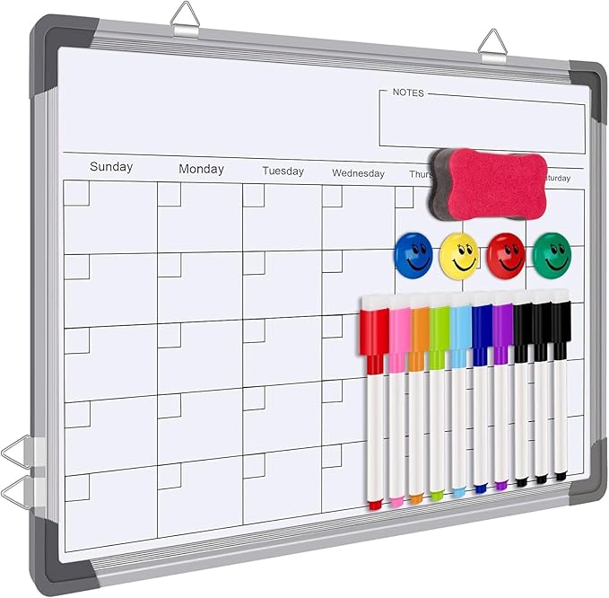 Dry Erase Calendar Whiteboard for Wall, Polegas 16" X 12" Magnetic White Board, Small Wall Monthly Double Sided Schedule Boards Student, Home, Office, Planning, Reminder, Task, List, Memo (White)