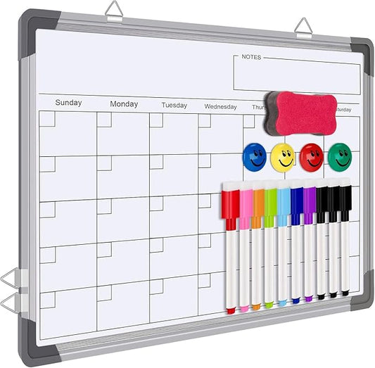 Dry Erase Calendar Whiteboard for Wall, Polegas 16" X 12" Magnetic White Board, Small Wall Monthly Double Sided Schedule Boards Student, Home, Office, Planning, Reminder, Task, List, Memo (White)