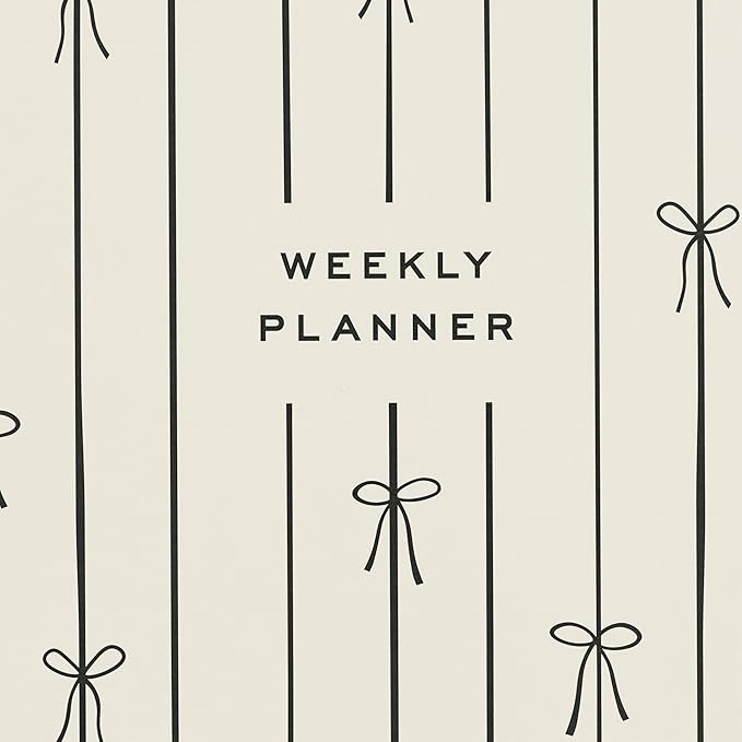 Minted Black Lines of Bows 2026 Weekly & Monthly Undated Planner, 5.5" x 8.5" Minimalist Spiral Bound Planner Notebook, 132 Pages, Modern Undated Calendar Organizer