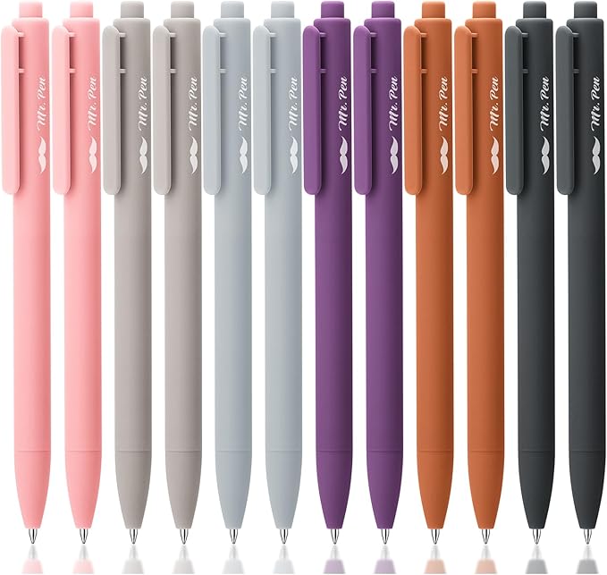 Mr. Pen- Retractable Gel Pens, 12 Pack, Black Ink, Earthly Neutrals Barrel, Fine Point 0.5mm, Fast Dry, Smooth Writing, Cute Pens for Drawing, Writing Planner and School Supplies