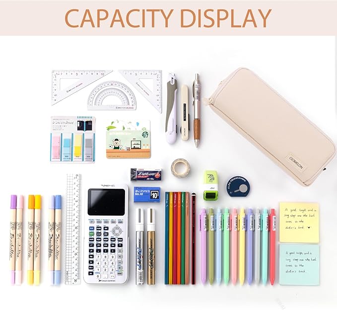 CICIMELON Large Capacity Pencil Case 3 Compartment Pouch Pen Bag for School Teen Girl Boy Men Women (Beige)