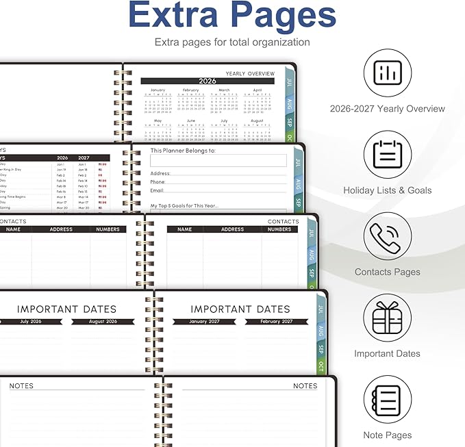 Planner 2026-2027, Academic Weekly and Monthly Calendar Planner, July 2026 - June 2027, Hardcover Spiral Agenda Book, School Supplies for Teacher Student - Letter Size(8.5" x 11")
