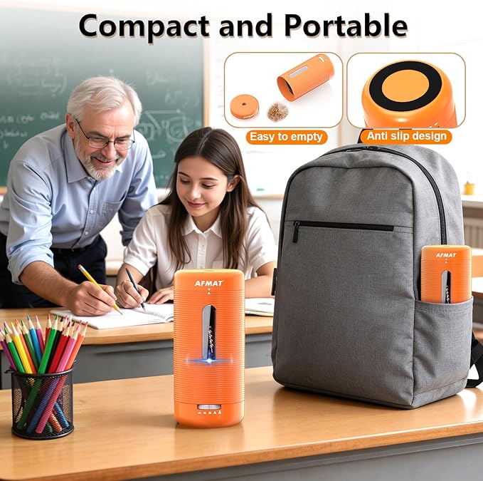AFMAT Electric Pencil Sharpener, Fully Automatic Pencil Sharpener, Auto in & Out, Rechargeable Hands-Free Sharpeners for Jumbo & Colored Pencils (6.5-12mm), Portable for Home/Classroom/Office PSC2