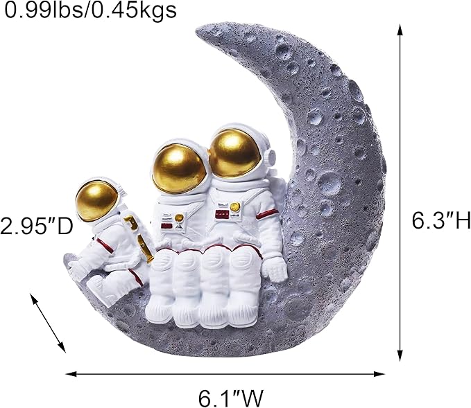 Astronaut Decor Family Sculptures, Astronaut Family of 3 Figurines, Space Themed Bedroom Decor, Desktop Decor, Shelf Decor, Gifts for Space Lovers, Gold Astronaut Home Deocr