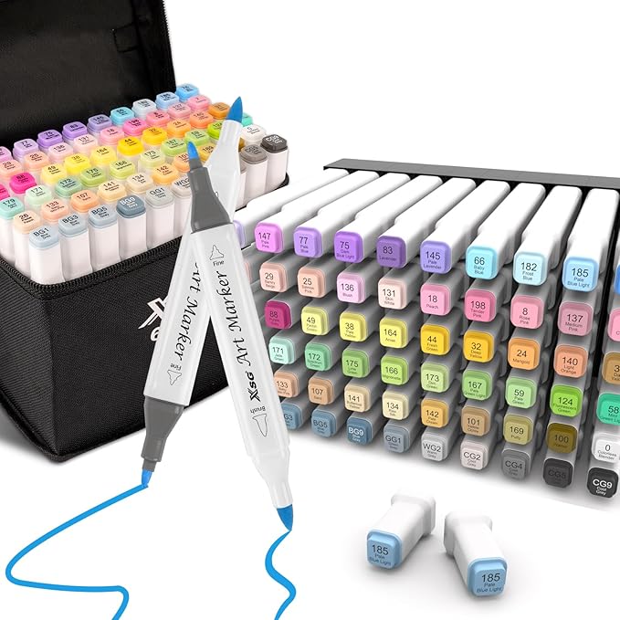 Alcohol Markers,60 Colors Dual Tip Brush & Fine Tip Art Marker Set,for Blending & Shading,Ideal for Coloring Books, Manga & Professional Artwork,Includes Blender Pen & Portable Case,Ideal for All Ages