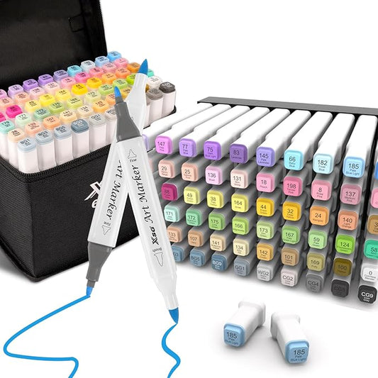 Alcohol Markers,60 Colors Dual Tip Brush & Fine Tip Art Marker Set,for Blending & Shading,Ideal for Coloring Books, Manga & Professional Artwork,Includes Blender Pen & Portable Case,Ideal for All Ages