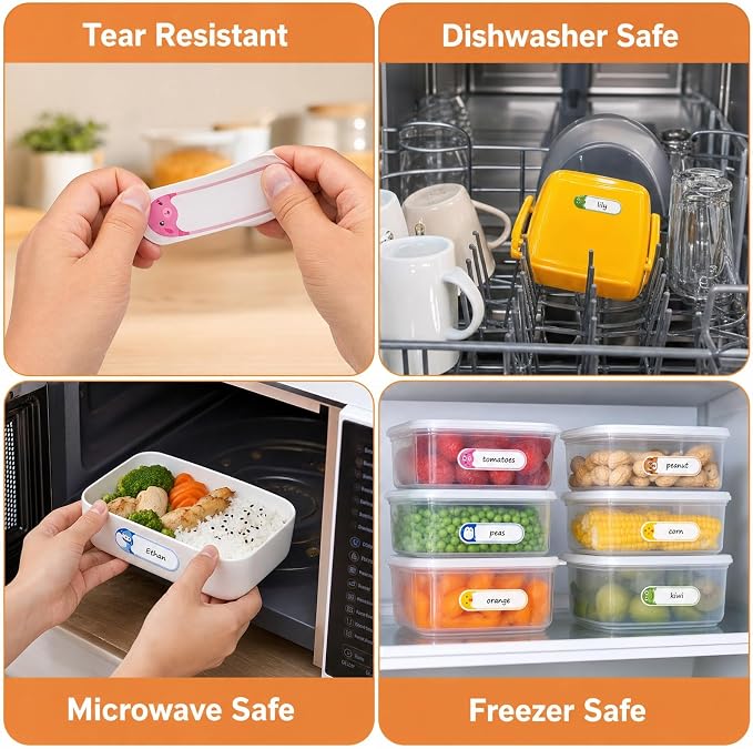Self Laminating Name Labels, Waterproof Name Stickers for Kids | Dishwasher Safe Labels for Daycare and School, Kids Toddler Stuff, Baby Bottles, Water Bottles and Food Containers, 136 Pack
