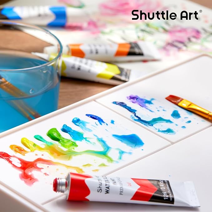 Shuttle Art Watercolor Paint Set, 15 Colors Watercolor Paint in Tubes (12ml Each) with 3 Brushes, Rich Pigments, Easy to Blend, Perfect for Kids, Artists, Beginners, Students (Pack of 2)