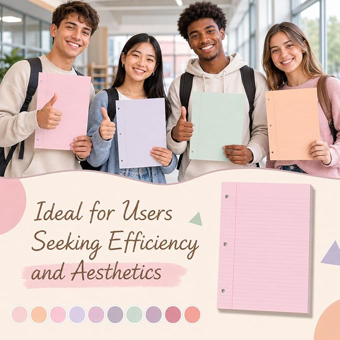 gisgfim 100 Sheets 3 Hole Punched Lined Refill Paper 8 x 10.5 Inch Loose Leaf Paper 3-Ring Binders College Ruled Notebooks Planner Inserts Thicken for Writing School Office Home Supplies(Dreamy)