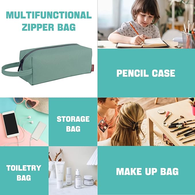 Fmeida Aesthetic Pencil Case - Spacious, Waterproof, Portable with Carrying Handle - Practical Pencil Pouch Pen Holder Stationery Organizer | Light Green