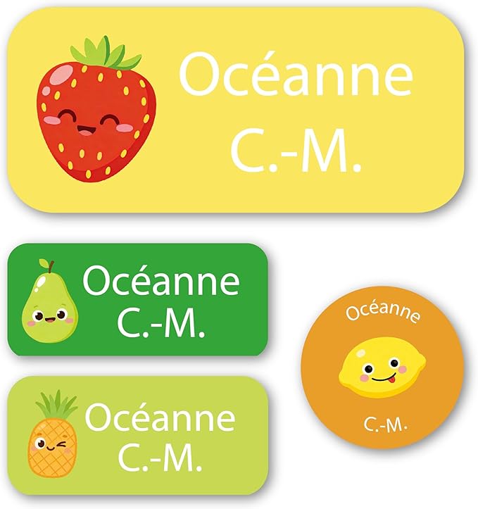 Personalized Kids Name Labels – Waterproof Custom Stickers for Daycare & School, 117 Pack, Dishwasher & Laundry Safe (Fruit)